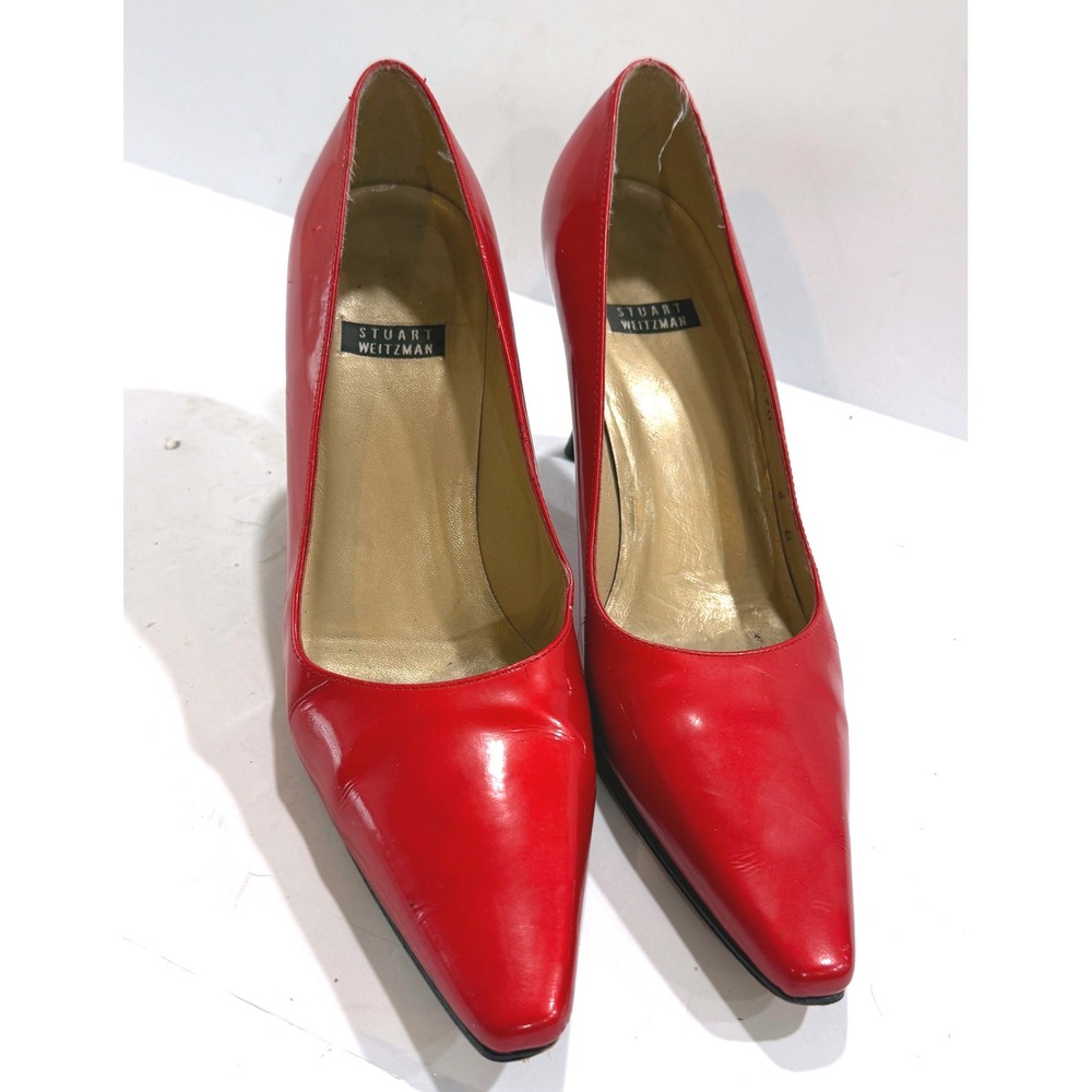 Stuart Weitzman Red Patent Leather Pointed Toe Pumps Spool Heel Size 6B